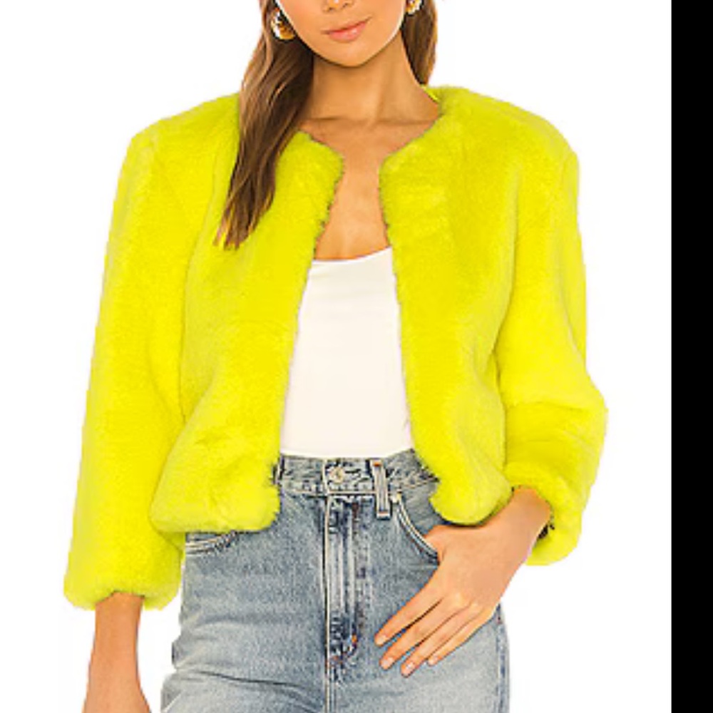Central Park West Neon Yellow Faux Fur Jacket